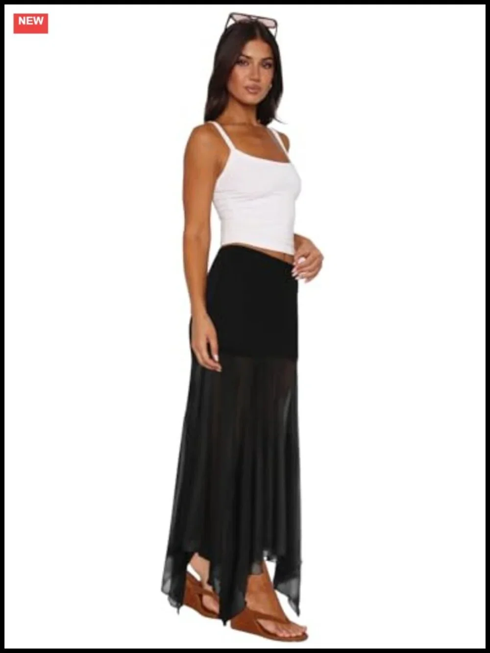 Women Mesh Asymmetrical Maxi Skirt Low Rise Sheer with Lining